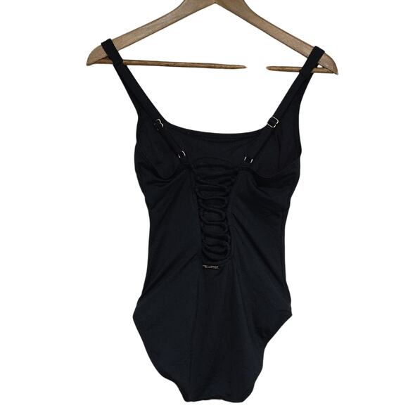 Michael Kors Women Sz 8 Black Lace Back Swimsuit One Piece Black Lightly Padded. - Picture 1 of 10